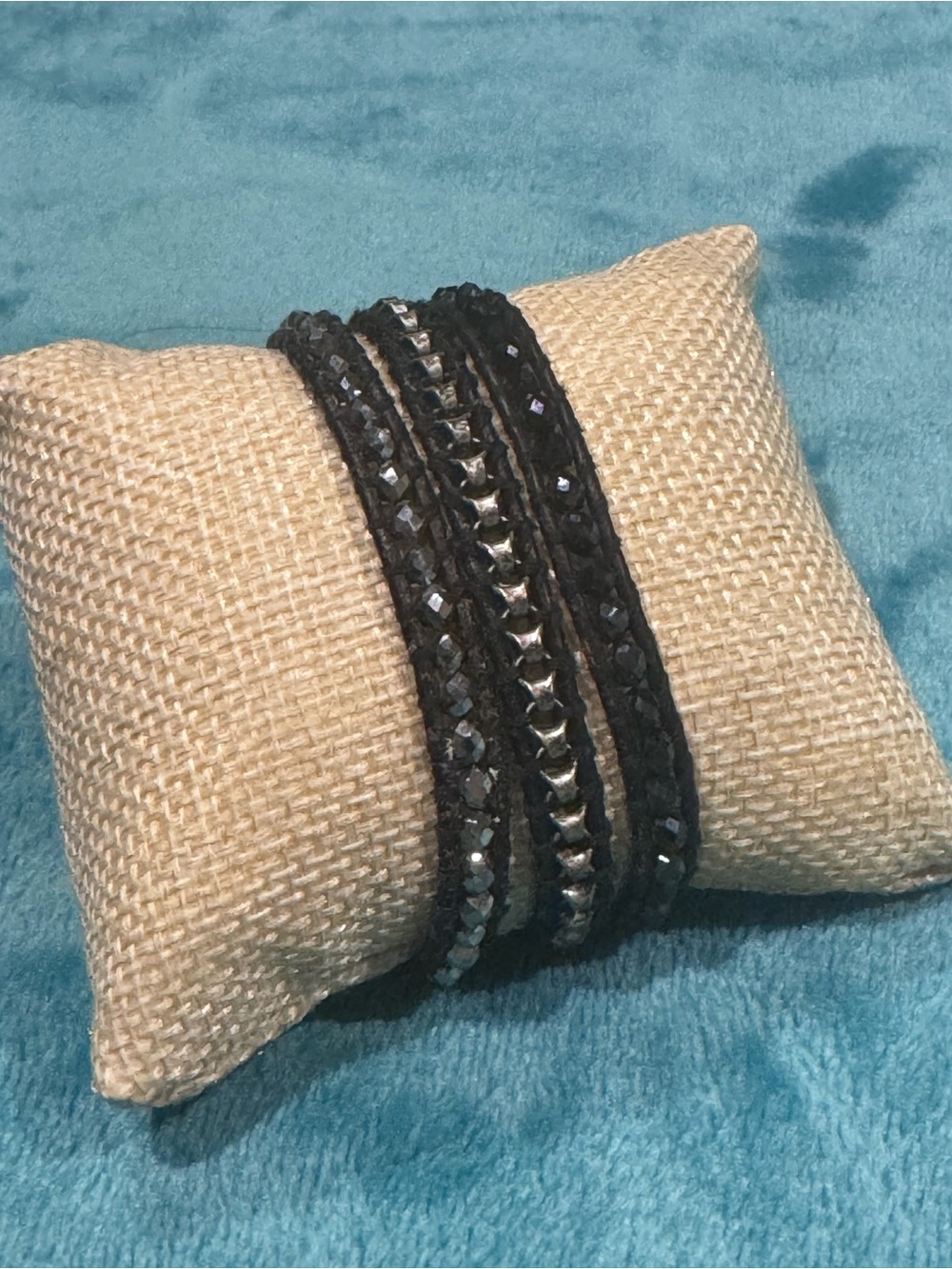 Chan Luu Black Multi-Row Crystal Wrap Bracelet